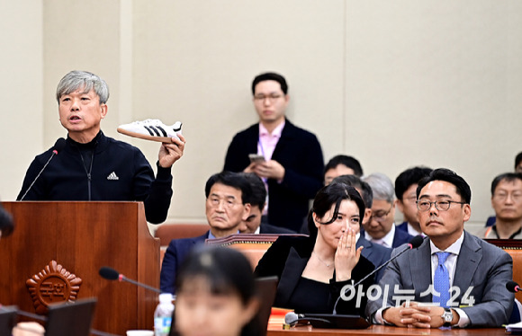 김정중 아디다스 전국점주 협의회 회장이 16일 오후 서울 여의도 국회에서 열린 정무위원회의 공정거래위원회 등에 대한 국정감사에서 의원 질의에 답변하고 있다. [사진=곽영래 기자]