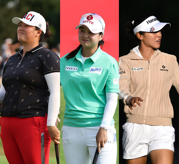 2023년 미국여자프로골프(LPGA) 투어 뷰익 LPGA 상하이 대회 우승을 차지한 엔젤 인. 함께 출전한 최혜진, 리디아 고. 사진제공=Getty Images_LPGA