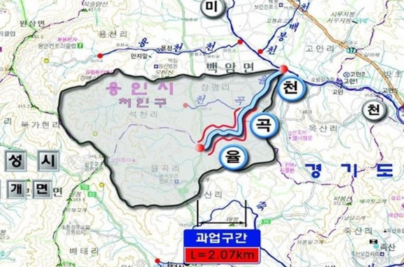 안성시 삼죽면 율곡리∼용인시 처인구 백암면 석천리 구간 율곡천 수해상습지 개선사업 위치도. 경기도 제공