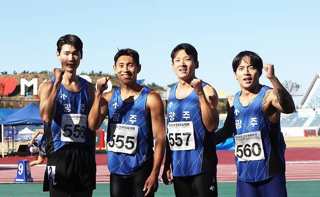 김국영과 광주시청 동료들 [대한육상연맹 제공. 재판매 및 DB 금지]