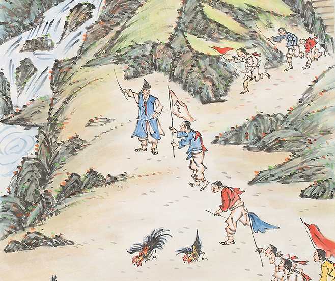 〈충무공평생도십곡병〉 제1폭 세부