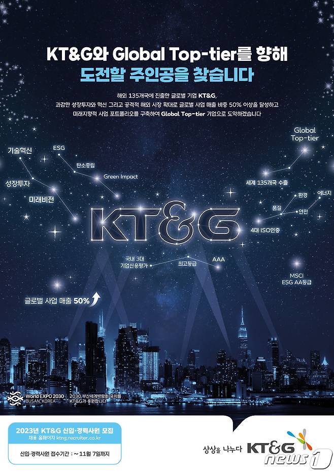 ‘2023년 신입·경력사원 채용공고'.(KT&G 제공)