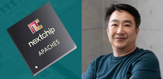 넥스트칩의 ‘아파치5’ 칩과 김경수 넥스트칩 대표[넥스트칩 제공]