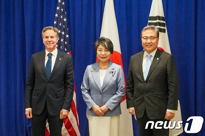 박진 외교부 장관, 토니 블링컨 미국 국무장관, 가미카와 요코 일본 외무상.(외교부 제공)