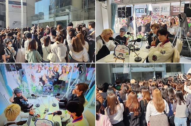 지난 28일 일본 도쿄 시부야에서 라디오 프로그램 ‘안녕 엔타메 G!G!G!’에 출연한 그룹 판타지 보이즈 멤버들 주요장면. 사진 포켓돌 스튜디오