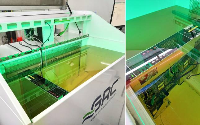 미국 액침냉각 전문 업체 'GRC'의 액침냉각 시스템 모습 / 사진=SK이노베이션