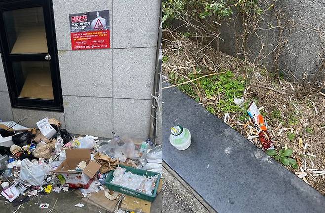 서울시 중구 무교동 식당골목에 버려진 담배꽁초와 쓰레기.ⓒ데일리안 박상우 기자