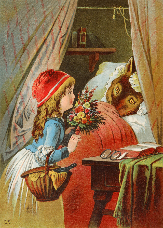 동화 ‘빨간 모자’ 속 19세기 삽화. 동화 속에서는 약자인 아이들이 희생되는 카니발리즘이 엿보인다. 칼 오프테르딩거 그림. 위키미디어 코먼스