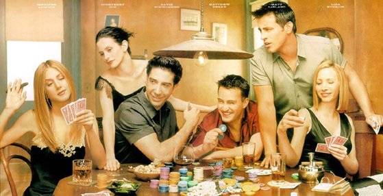 1994년 시작한 미국 시트콤, '프렌즈.' 오른쪽에서 세번째가 매튜 페리다. [중앙포토]