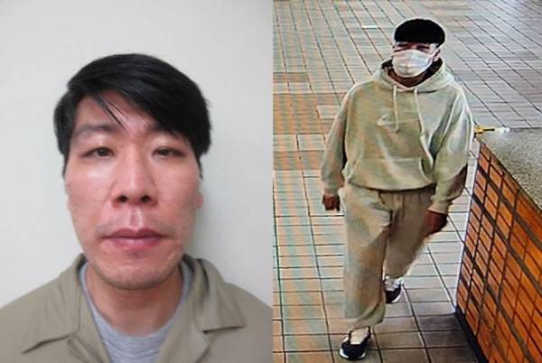 법무부가 지난 5일 수배 전단에 배포한 탈주범 김길수(왼쪽 사진). 오른쪽 사진은 도주 당일인 지난 4일 오후 4시44분쯤 김길수를 포착한 CCTV 화면. 법무부 제공