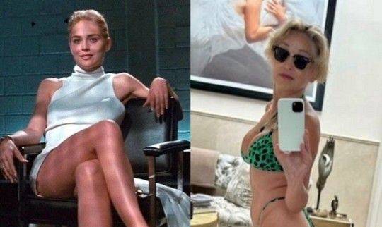 영화 '원초적 본능' 속 배우 샤론 스톤.(좌)과 현재 샤론 스톤(우) 사진=사회관계망서비스 캡처