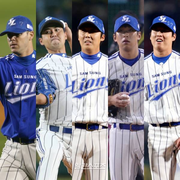 2013 KS 우승의 주역 밴덴헐크-장원삼-배영수-윤성환-차우찬. IS 포토