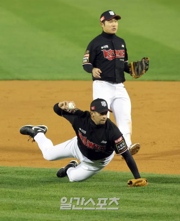 kt위즈와 LG 트윈스의 2023 KBO 한국시리즈 2차전 경기가 8일 오후 서울 잠실야구장에서 열렸다. kt 선발 쿠에바스가 3회 LG 박해민의 타구를 잡아 송구하고 있다. 잠실=정시종 기자 capa@edaily.co.kr /2023.11.08.