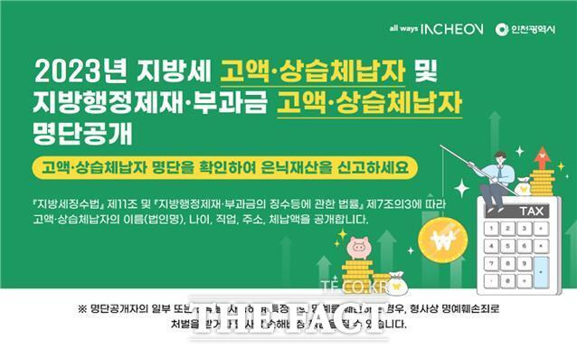 인천시가 15일 고액·상습체납자 496명 명단을 공개했다./인천시