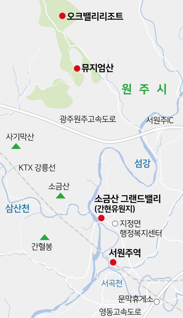 원주 소금산 그랜드밸리 주변 여행 지도. 그래픽=김문중 선임기자