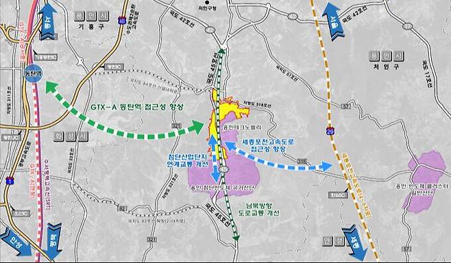 용인시 처인구 이동읍 일원 228만㎡에 1만6000가구 규모로 조성될 신도시 교통망. 용인시 제공