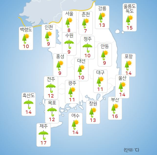 ⓒ기상청: 오늘(16일) 오후 전국날씨