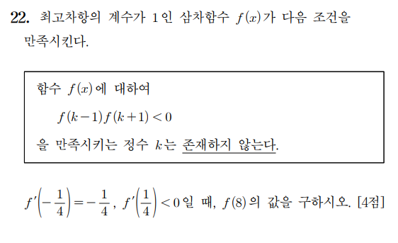 2024학년도 대학수학능력시험 수학영역 22번 문항. 한국교육과정평가원 제공