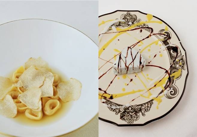토르텔리니 인 브로도 디 카포네 (Tortellini in Brodo di Cappone)와 카르보나다 알라 발도스타나(Carbonada alla Valdostana)/사진제공=구찌(Gucci)