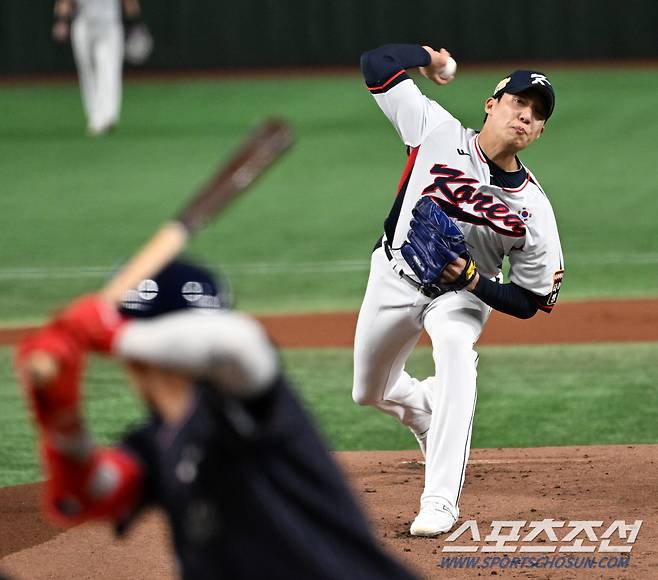 18일 일본 도쿄돔에서 열린 2023 아시아 프로야구 챔피언십(APBC) 한국과 대만의 경기. 원태인이 역투하고 있다. 도쿄(일본)=박재만 기자pjm@sportschosun.com/2023.11.18/