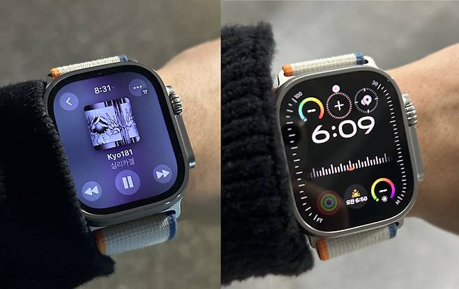 애플워치 울트라2는 3000니트 밝기를 자랑해 햇빛이 강한 야외에서도 뛰어난 시인성을 자랑한다./김민국 기자