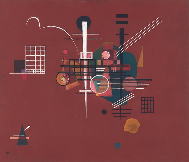 바실리 칸딘스키 (Wassily Kandinsky, 1866-1944), 짙은 빨강(Dumpfes Rot),oil on canvas, 66 x 76 cm. Painted in Dessau in June 1927. 추정가: HK$18,000,000 – 28,000,000 (한화 약 30 억 – 47 억 원) *재판매 및 DB 금지