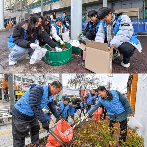 인천 연안부두와 어시장, 주변 거리 등을 돌아보며 각종 쓰레기를 수거하고 있는 위러브유 회원들. 사진제공 ｜ 국제위러브유운동본부