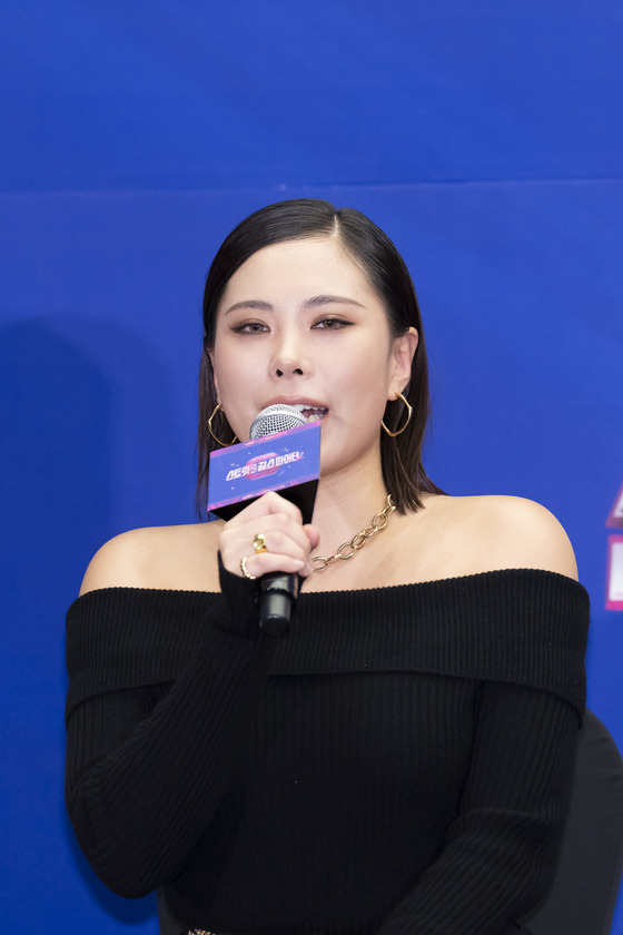 Dancer Gabee speaks at the press conference of ″Street Dance Girls Fighter Season 2″ on Tuesday at Stanford Hotel in Mapo District, western Seoul. [CJ ENM]