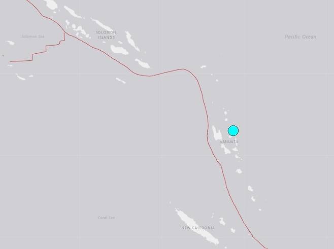 22일 미국 지질조사국(USGS)가 게재한 바누아투 지진의 진앙지 지도 갈무리. 2023.11.22/