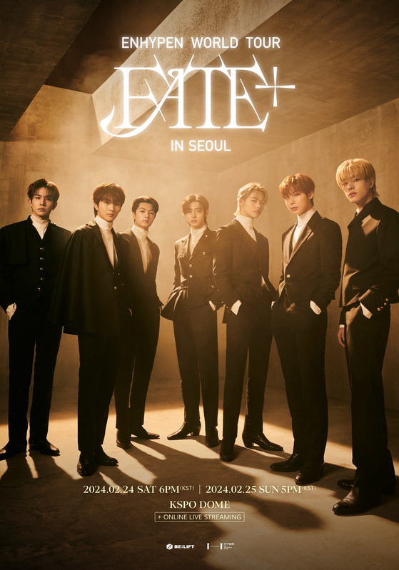 Poster for Enhypen's encore concerts ″Fate Plus″ scheduled for Feb. 24 and Feb. 25, 2024. [BELIFT LAB]