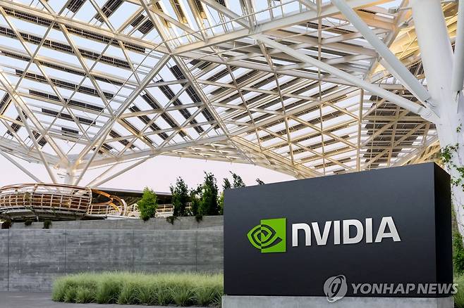 엔비디아 사옥의 로고 [엔비디아(NVIDIA)/로이터 연합뉴스 자료사진. 재판매 및 DB 금지]