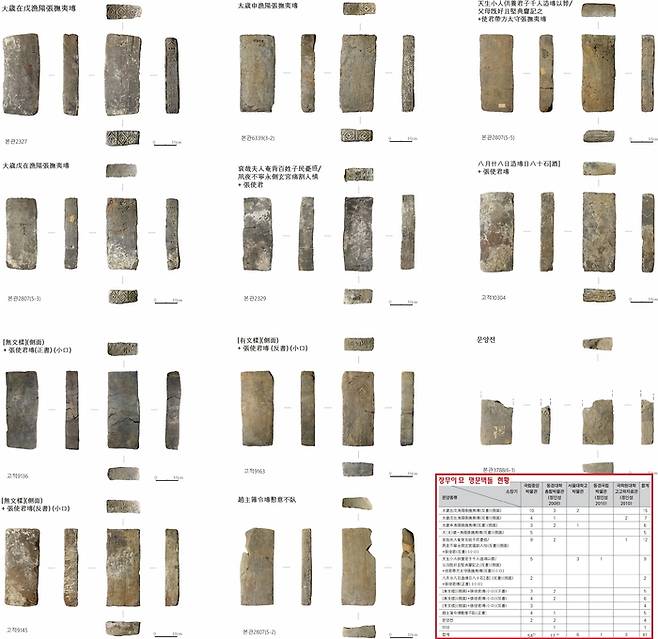 지금까지 확인된 장무이묘 출토 전돌은 14종 81점(국립중앙박물관 소장 11종 54점 포함)에 이른다.|이나경 국립춘천박물관 학예연구관 제공