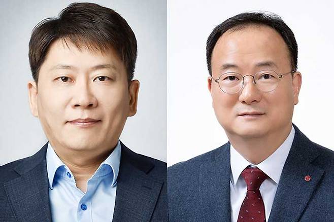 김동명 LG에너지솔루션 CEO(왼쪽), 문혁수 LG이노텍 신임 CEO. 연합뉴스