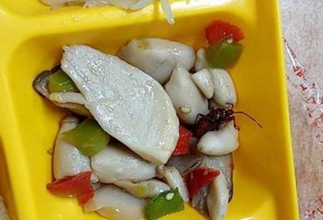 경남 창원시 한 고등학교의 급식 반찬에서 발견된 벌레. 디시인사이드 캡처