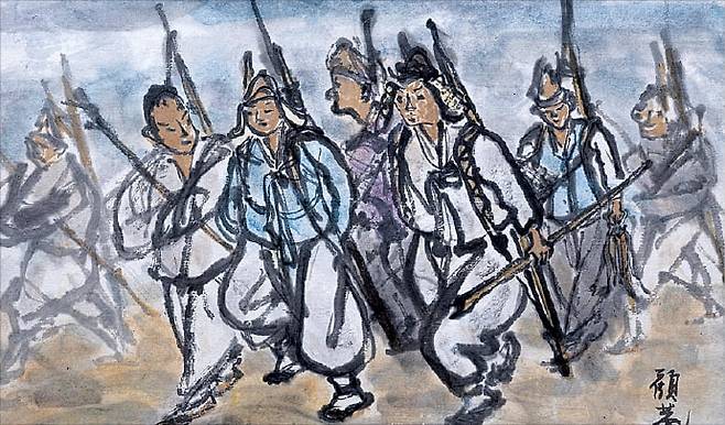 이응노의 1940년대 후반 작품 ‘지게꾼들’   이응노미술관 제공