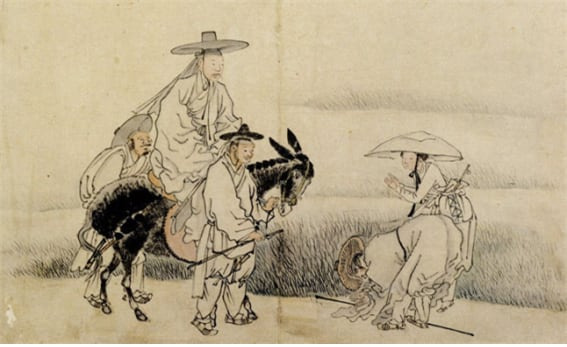 김득신(金得臣, 1754-1822)의 “노상알현도(路上謁見圖).” 조선 후기의 신분 질서를 단적으로 보여주는 풍속도. /공공부문