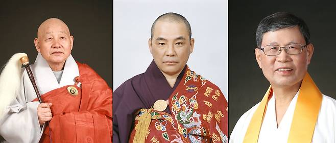 불기 2567년 부처님오신날을 맞아 봉축 법어를 발표한 불교 지도자들. 왼쪽부터 조계종 종정 성파 스님, 천태종 종정 도용 스님, 진각종 경정 총인.