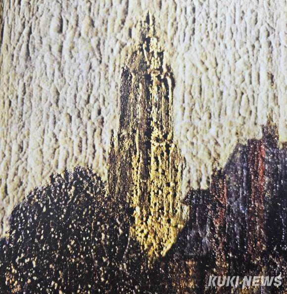 ‘델프트의 풍경’의 신교회 고딕 첨탑의 마티에르.