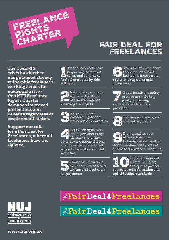 ▲영국 방송사들이 NUJ(전국기자노동조합) 요구로 2020년 맺은 '프리랜서 10대 권리헌장'