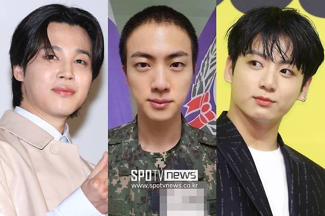 ▲ 지민, 진, 정국(왼쪽부터). ⓒ곽혜미 기자,&nbsp;5사단 공식 카페