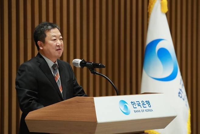 박춘섭 신임 대통령실 경제수석이 1일 서울 중구 한국은행에서 열린 이임식에서 이임사 하고 있다. 2023.12.1 사진=한국은행 제공.