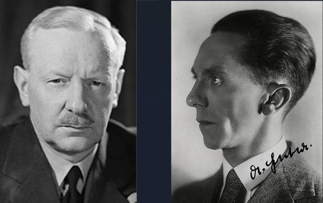 ▲ 드레스덴 공습의 주역인 아서 해리스 영국 전략폭격기사령관(왼쪽). 공습 뒤 언론을 이용해 동정 여론을 불러일으켰던 독일 선전장관 파울 요제프 궤벨스(오른쪽).