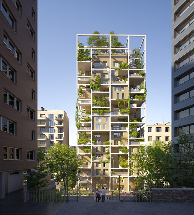프랑스 파리 남서부에 있는 도시인 이시레물리노에 건설될 아파트의 상상도. 공중 정원을 연상케 한다. MVRDV 제공