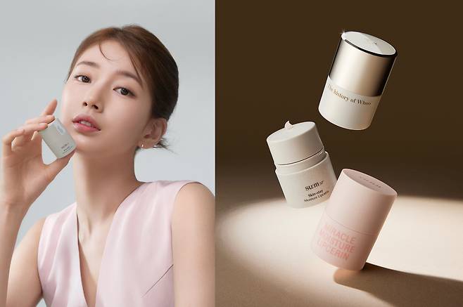 숨 모델 수지와 립세린 제품 /사진제공=LG생활건강