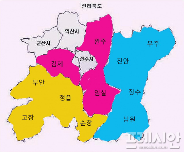 ▲전주(3),익산(2), 군산(1)을 제외하고 원래 4개 선거구가 3개로 줄게 된 22대 국회의원 전북 선거구획정안 ⓒ프레시안