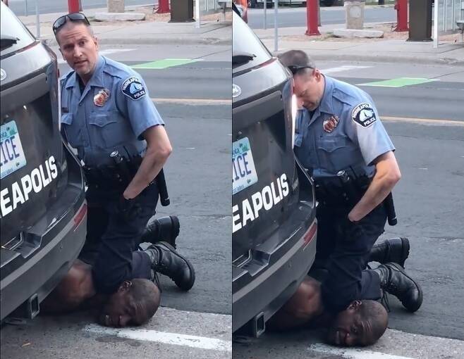 데릭 쇼빈이 조지 플로이드를 체포할 당시 촬영된 사진
