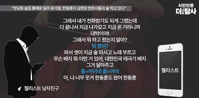 '청담동 술자리' 의혹 제보자가 첼리스트와 나눈 통화 내용. /유튜브 '시민언론 더탐사'