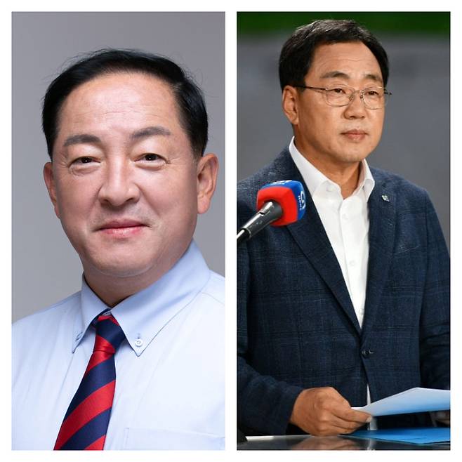 이병선 속초시장(왼쪽)과 김철수 전 속초시장(오른쪽)