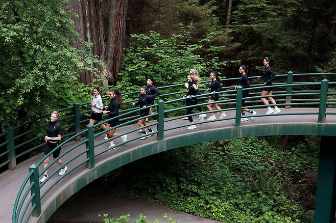 지난 23일(현지시각) 캐나다 밴쿠버 스탠리 파크를 다같이 달리는 룰루레몬의 '퍼더' 앰베서더들. 이들은 전세계에서 선정된 오래달리기 아마추어 선수들이다. 각자 생계를 위한 직업을 갖고 있지만 마라톤을 취미로 즐긴 덕분에 정식 마라톤 풀코스인 42.195㎞ 보다 긴 거리를 달리는 소위 ‘울트라 러닝’에서 남다른 기록을 보유하고 있다. 룰루레몬은 이들이 내년 여성의 날인 3월8일에 6일 동안의 장거리 울트라 마라톤에 도전, 자신의 한계기록을 깰 수 있도록 각종 지원을 하겠다고 밝혔다. /룰루레몬
