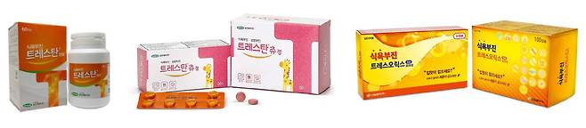 왼쪽부터 삼진제약 '트레스탄 캡슐' '트레스탄 츄정', 신일제약 '트레스오릭스 포르테(캡슐)'/사진=삼진제약, 신일제약